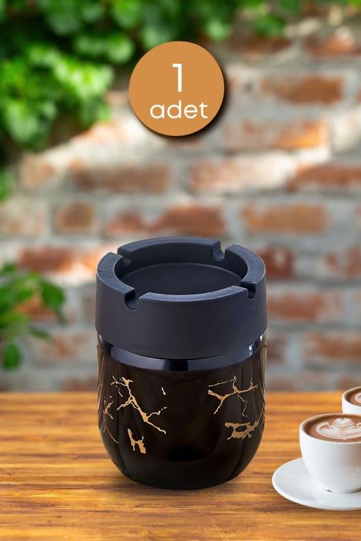 Siyah Mermer Desenli Dekoratif Cam Kokusuz Küllük Kül Tablası 425 Cc