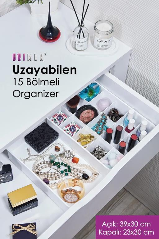 Uzayabilen Ayarlanabilen 15 Bölmeli Dolap İçi Düzenleyici Organizer Beyaz Renk