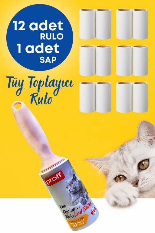 Tüy Toplayıcı Rulo Yapışkanlı 12 Li Yedek Rulo (Kedi - Köpek Tüy Toplayıcı)