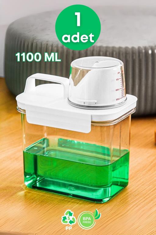 1 Adet Sızdırmaz Depolama Erzak Bakliyat Deterjan Saklama Kutusu- Ölçekli Kap 1100 ML