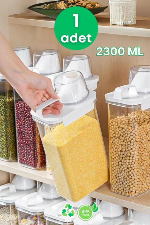 1 Adet Sızdırmaz Depolama Erzak Bakliyat Deterjan Saklama Kutusu- Ölçekli Kap 2300 ML