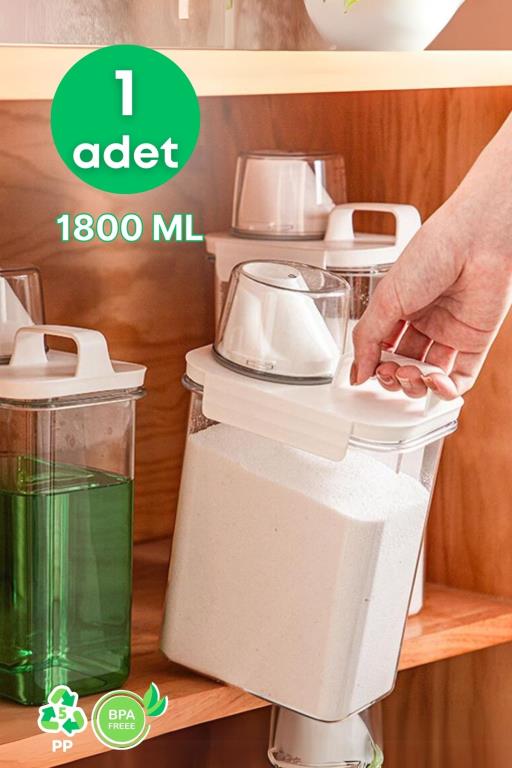 1 Adet Sızdırmaz Depolama Erzak Bakliyat Deterjan Saklama Kutusu- Ölçekli Kap 1800 ML