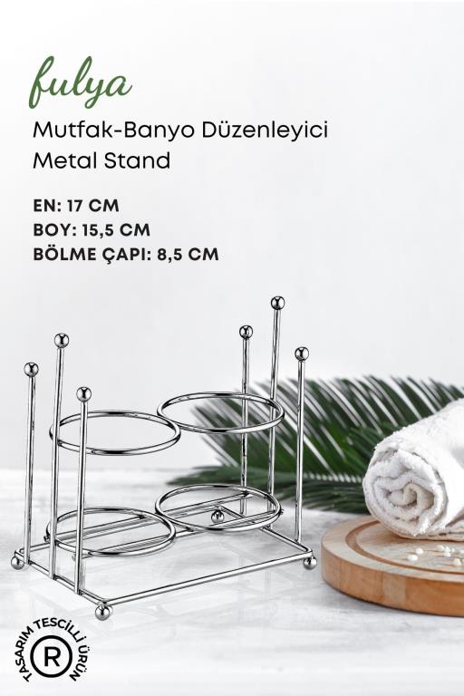 2 Bölmeli Çok Amaçlı Gümüş Metal Stand Mutfak Banyo Düzenleyici Organizer-Fulya