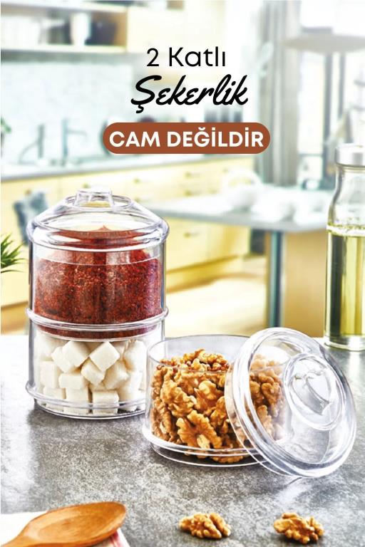 2 Katlı Akrilik Şekerlik Drajelik Çerezlik Lokumluk Kurabiyelik Sunum Seti- CAM DEĞİLDİR