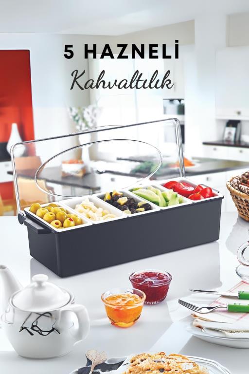5 Hazneli Kapaklı Plastik Kahvaltılık Saklama Kabı