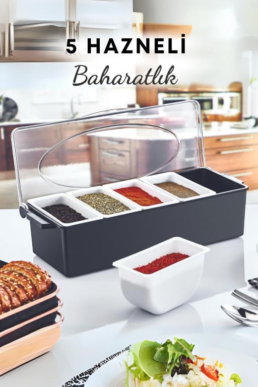 5 Hazneli Kapaklı Plastik Baharat Saklama Kabı